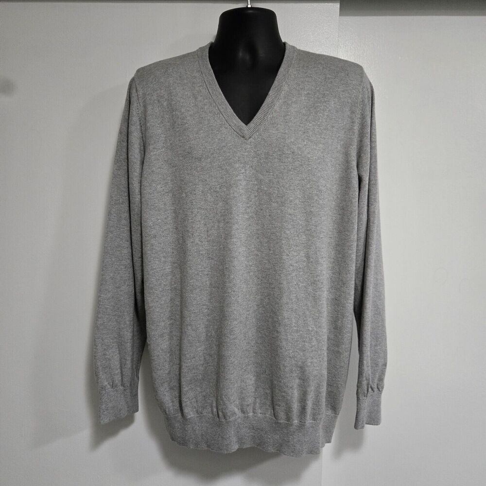 L.L. Bean XXL-Reg Cotton Cashmere Knit Pullover Sweater Men’s Gray V Neck 274603